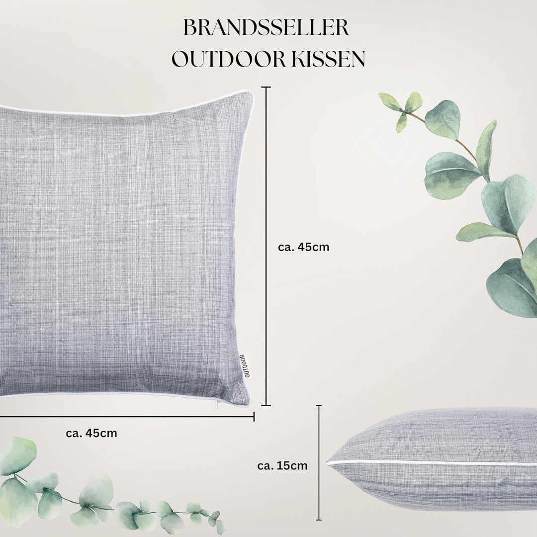 Brandsseller Outdoor Garten Kissen Dekokissen mit Paspel - Leinenoptik Uni Schmutz- und Wasserabweis