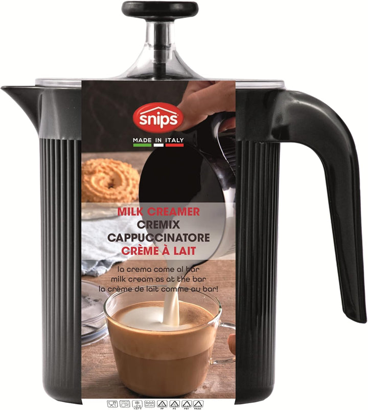 Snips | Cremix - Milchaufschäumer manuell | Farbe Schwarz - Black | 0,50 L | 10 x 14,50 x 15,30 cm |