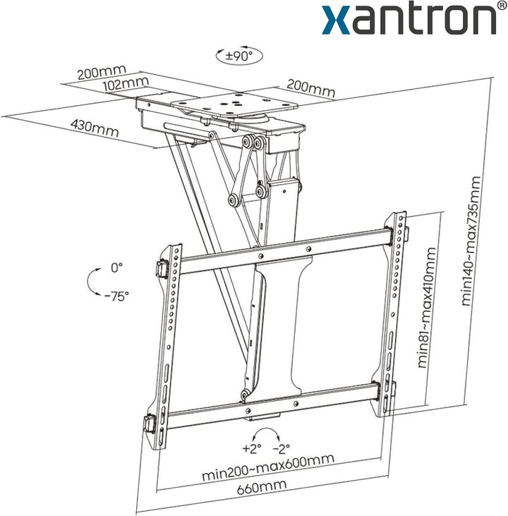 Xantron® DEHA-600E-Roto TV Deckenhalterung Elektrisch Klappbar Neigbar & Drehbar / 32-75 Zoll [Sprac