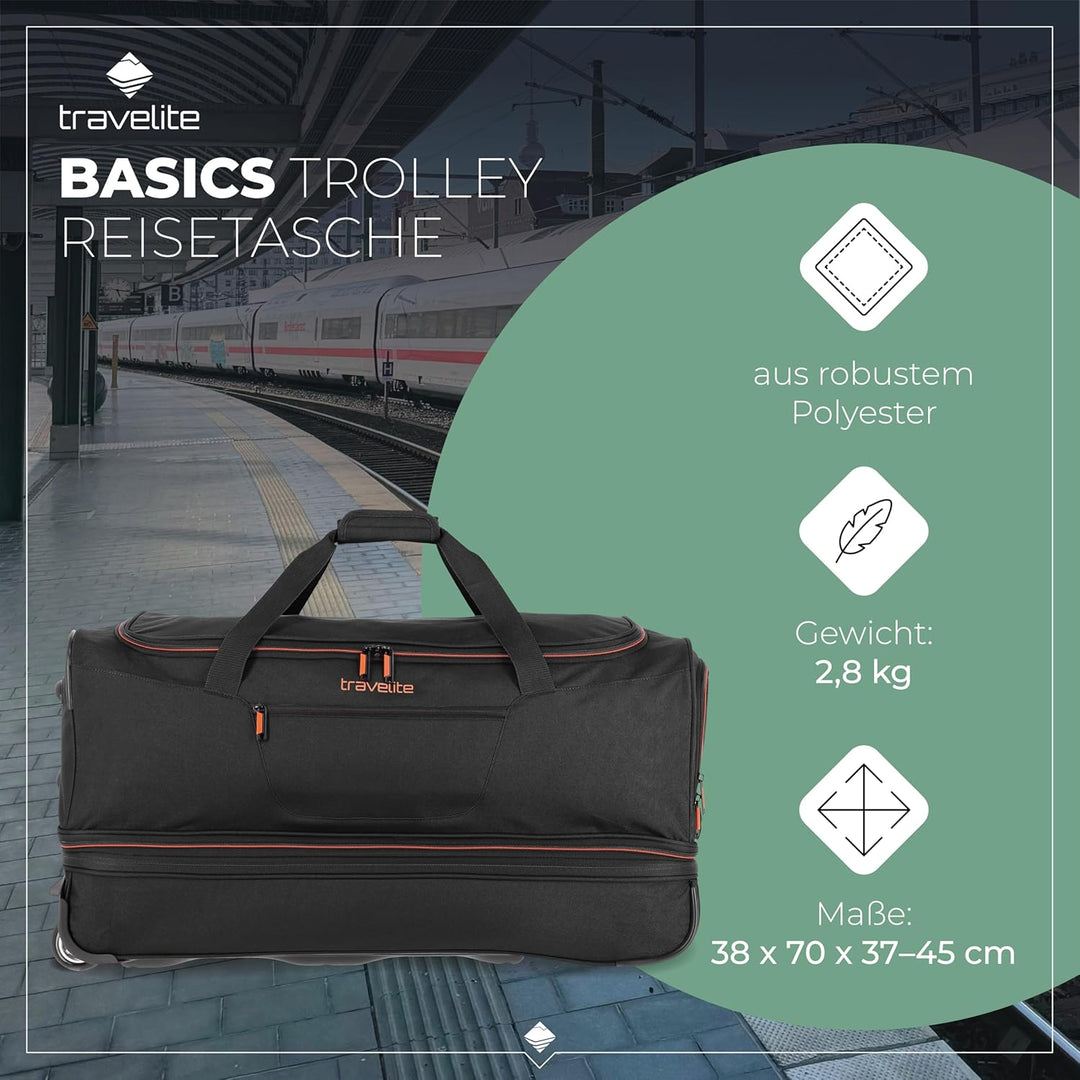 travelite 2-Rad Trolley Reisetasche Gr. L mit Dehnfalte, Gepäck Serie BASICS: Weichgepäck Reisetasch
