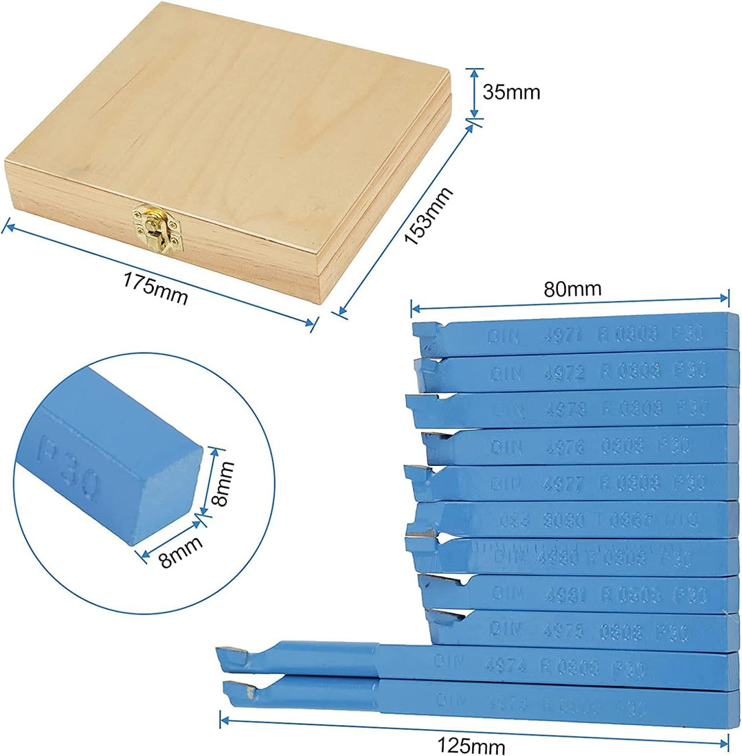 11 Stück Drehstahl mit Wendeplatten, Hartmetall Drehmeissel Satz Drehen Fräsen Schneiden Werkzeug Se