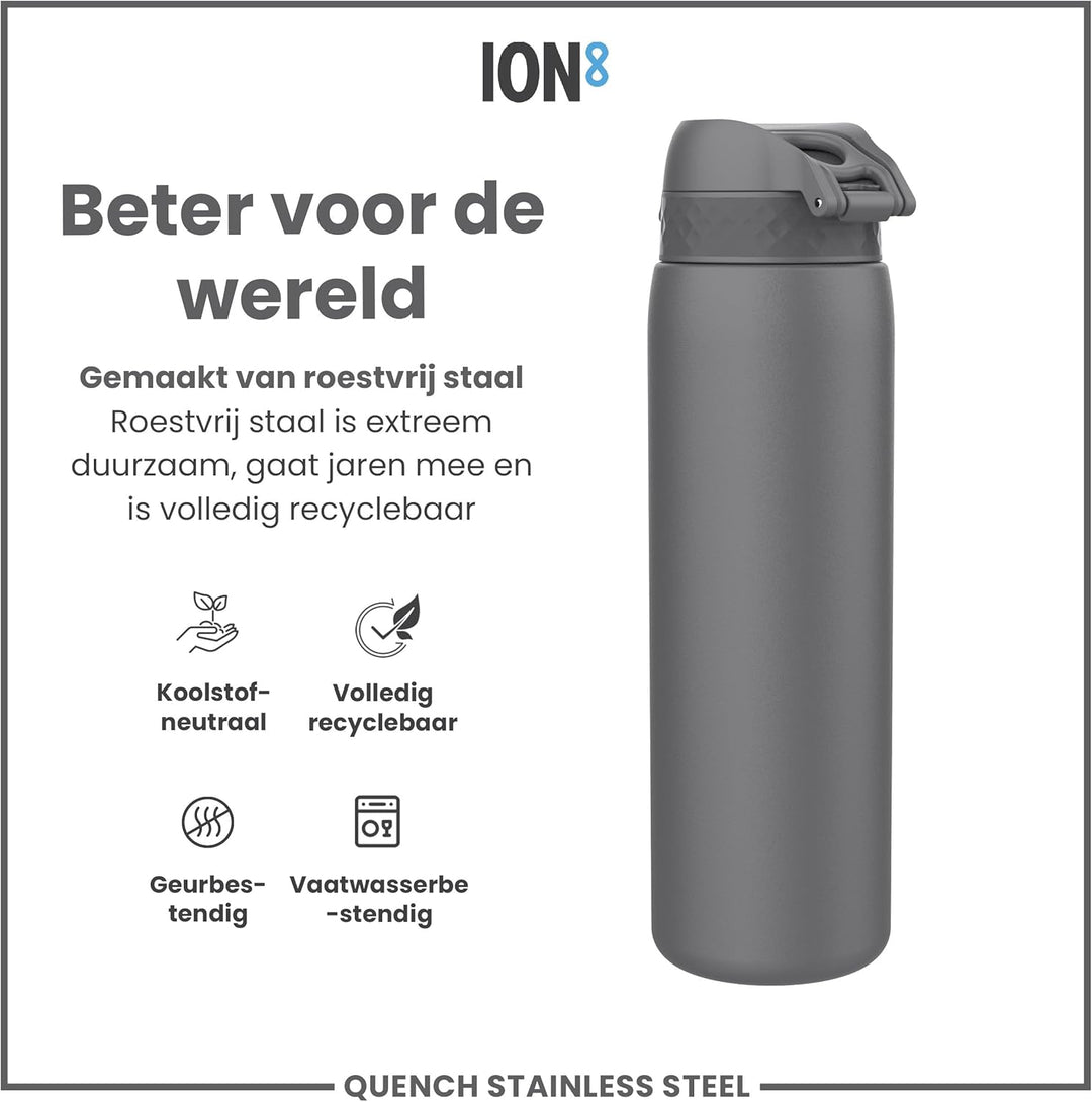 Ion8 1 Liter Edelstahl Trinkflasche, Auslaufsicher, Einhandöffnung, Sichere Verriegelung, Spülmaschi