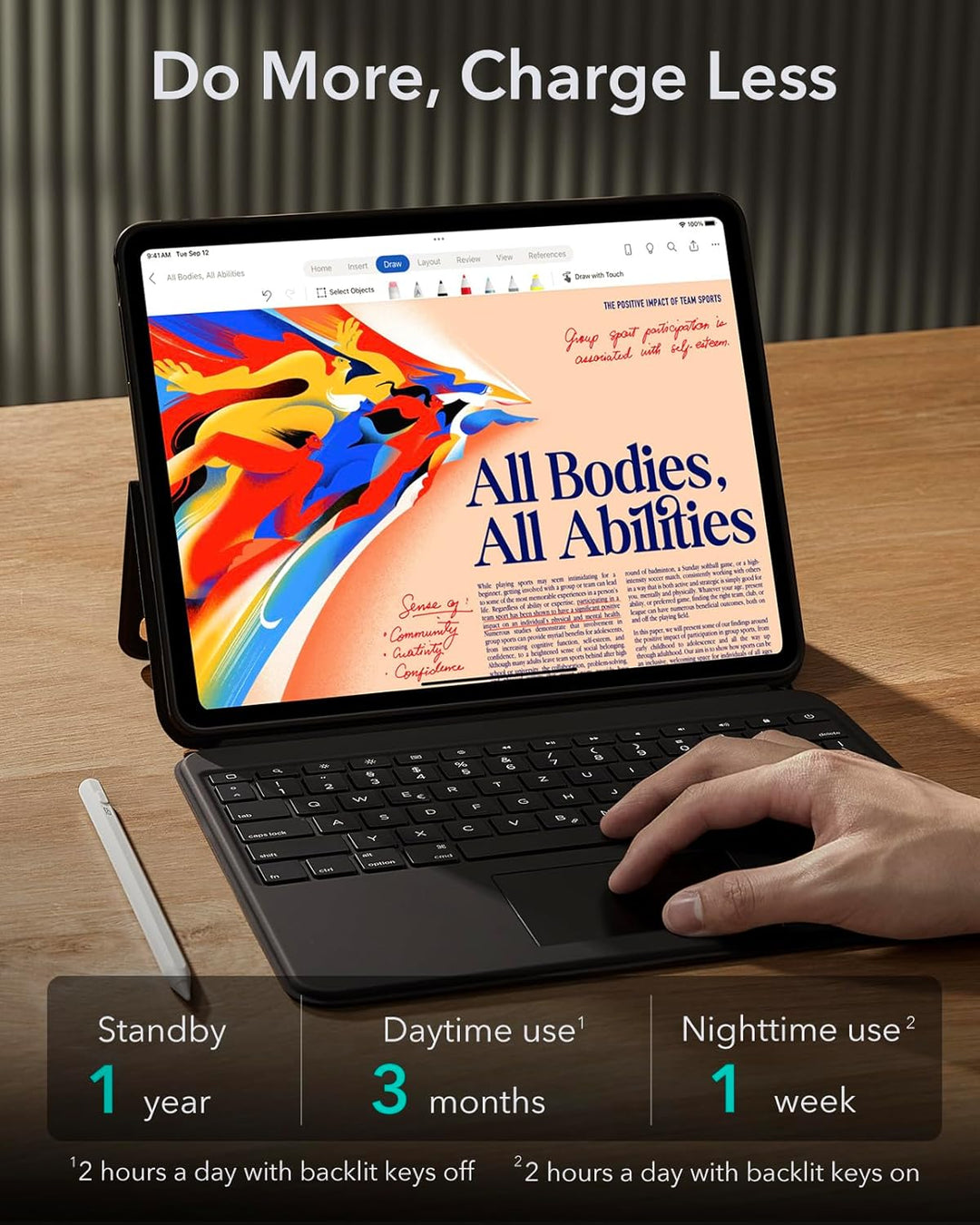 ESR für iPad Air 13 Zoll (M2) 2024 Tastatur Hülle mit Trackpad, Magnetisch Abnehmbare Tastatur mit H