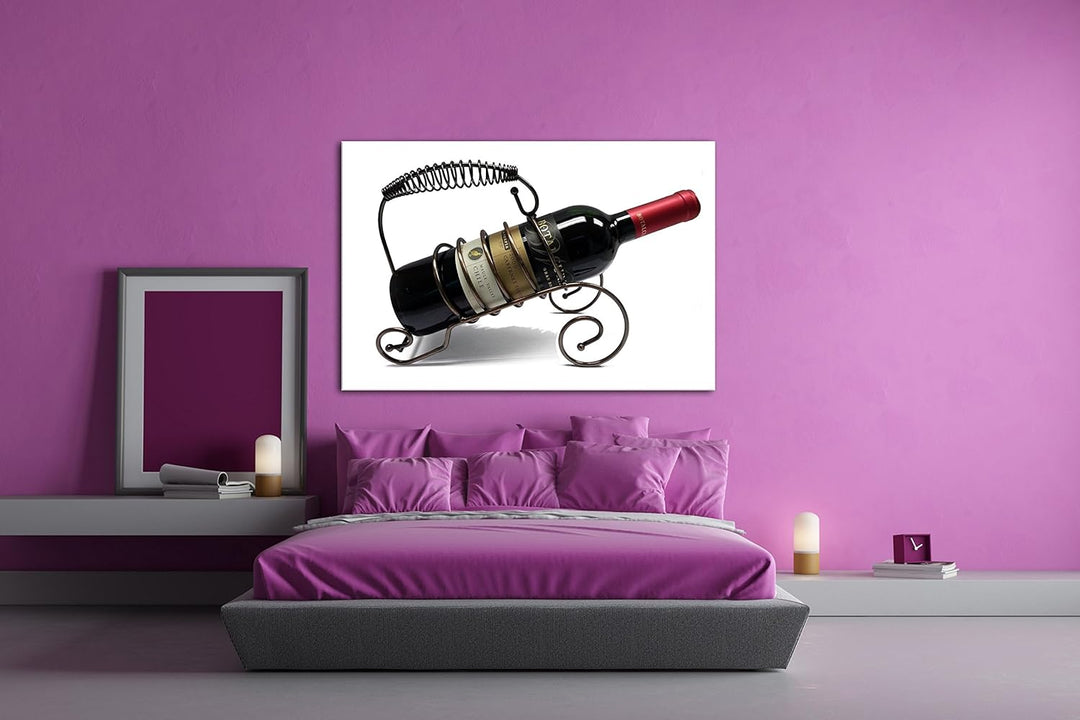 deyoli teure Weinflasche im Format: 100x70 als Leinwandbild, Motiv fertig gerahmt auf Echtholzrahmen