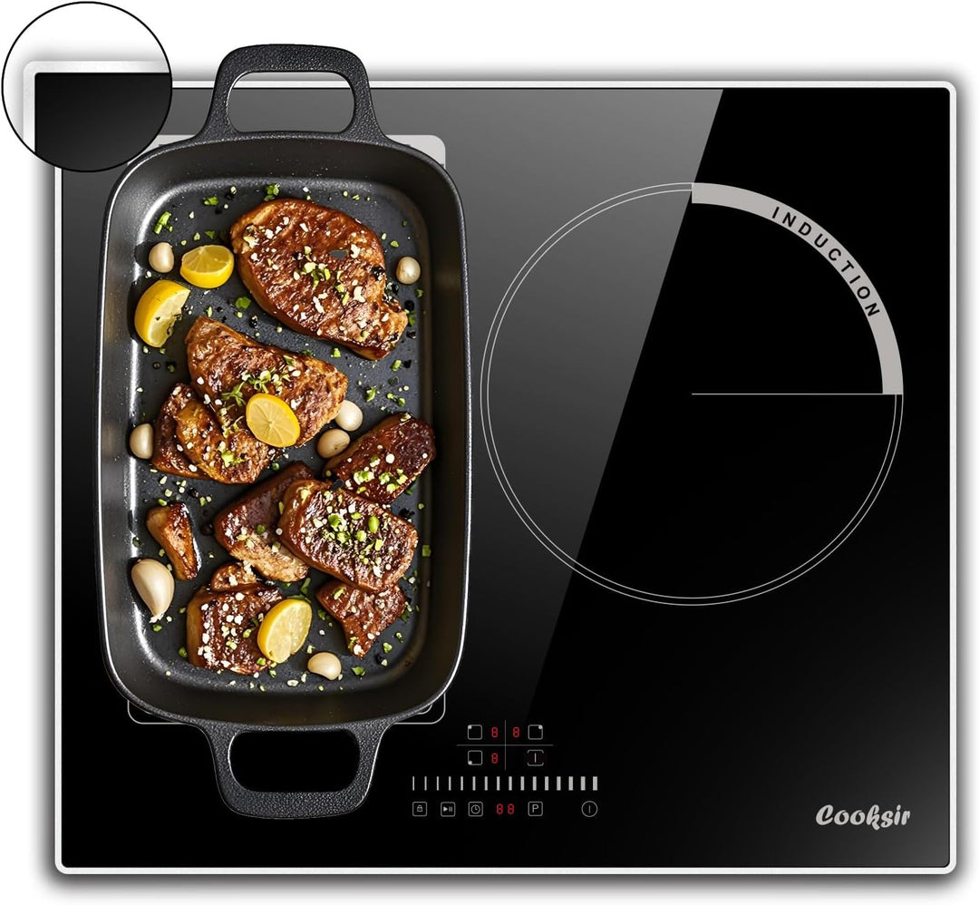 Cooksir Induktionskochfeld mit Rahmen, 60cm Einbau Kochfeld 3 Platten, 6800W, Flex Zone für Grill, K