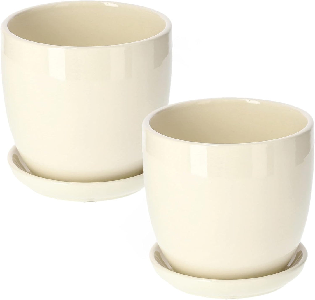KOTARBAU® 2er Set Keramik Blumentopf Übertopf für Blumen Pflanzen ⌀ 13 cm mit Tropfschale Beige ⌀ 13