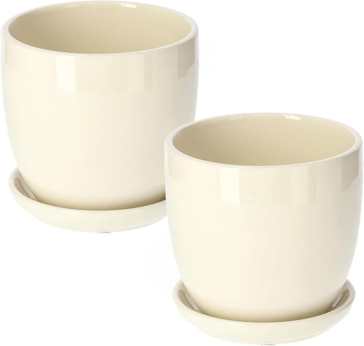 KOTARBAU® 2er Set Keramik Blumentopf Übertopf für Blumen Pflanzen ⌀ 13 cm mit Tropfschale Beige ⌀ 13