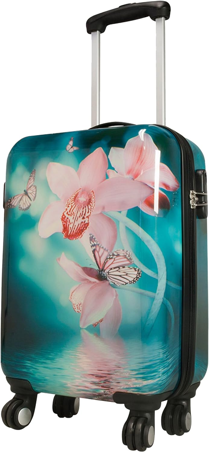 Bowatex Kleiner Trolley Handgepäck Reisekoffer Orchidee Blumen Koffer 55 cm