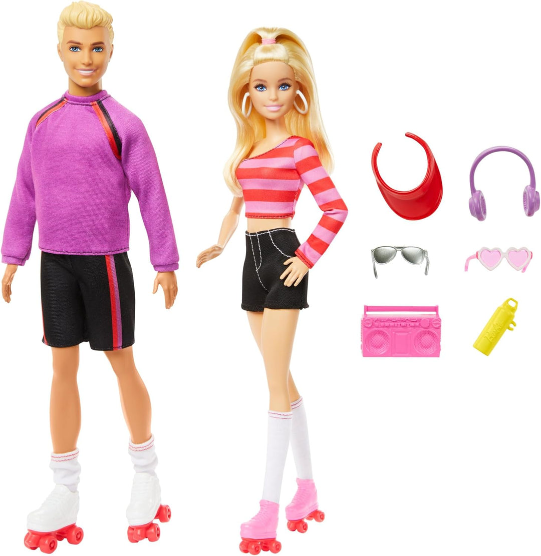 Barbie Fashionistas-Set mit 2 Modepuppen und 6 Zubehörteilen, Barbie und Ken Rollschuh-Modepuppen, S