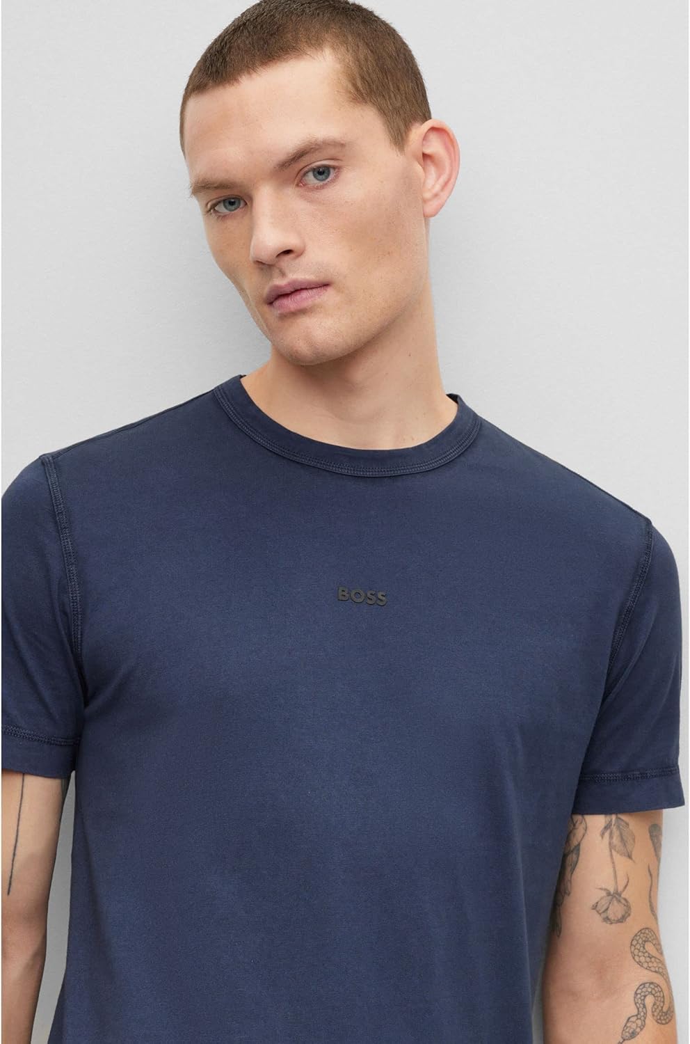 BOSS Herren Tokks Stückgefärbtes T-Shirt aus Bio-Baumwolle mit Logo-Print L Dark Blue404, L Dark Blu