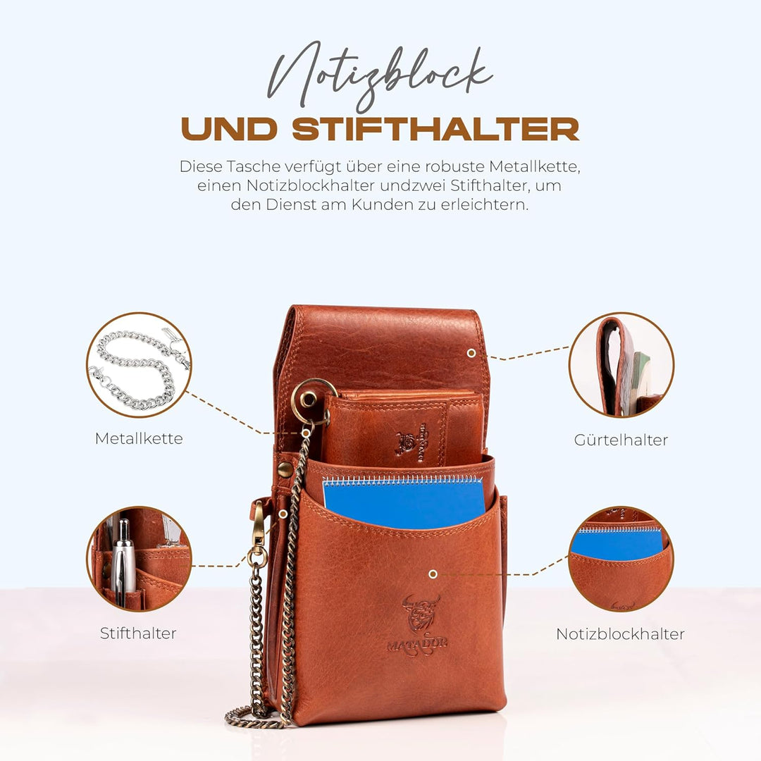 MATADOR Leder Profi-Kellner-Set Kellner-Geld-Börse-Tasche-Portmonnaie mit Kette Gastro Geldbeutel Ta