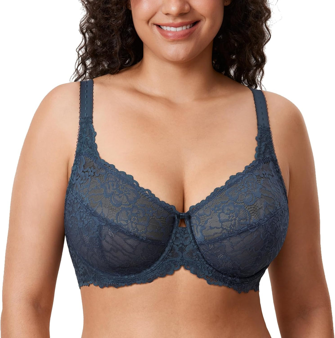 DELIMIRA Damen Minimizer BH Grosse Grössen ohne Polster Vollschalen mit Spitze 75D Sargasso, 75D Sar