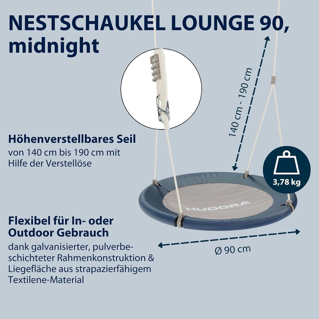 HUDORA Nestschaukel Lounge - Höhenverstellbare Nestschaukel mit 90/110cm Durchmesser für bis zu 150k