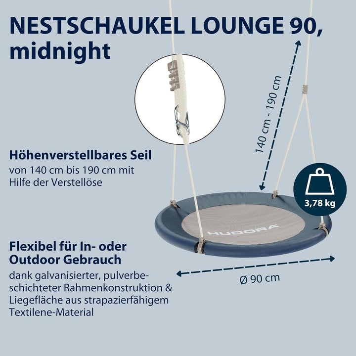 HUDORA Nestschaukel Lounge - Höhenverstellbare Nestschaukel mit 90/110cm Durchmesser für bis zu 150k