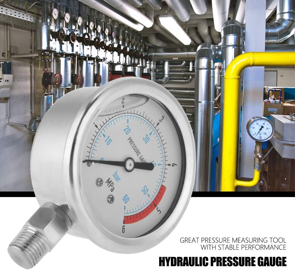 0-60Bar 0-6Mpa Manometer, Pressure Gauge 1/4 Zoll NPT 60mm Durchmesser Luftdruckhydraulisches Wasser