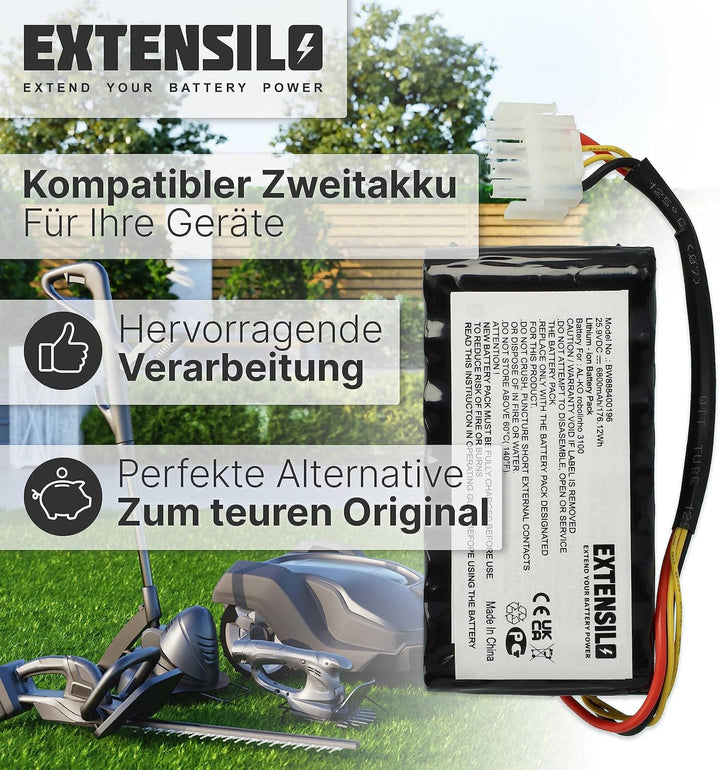 EXTENSILO Akku kompatibel mit Efco Sirius 1200 Rasenroboter Rasenmäher (6800mAh, 25,9V, Li-Ion)