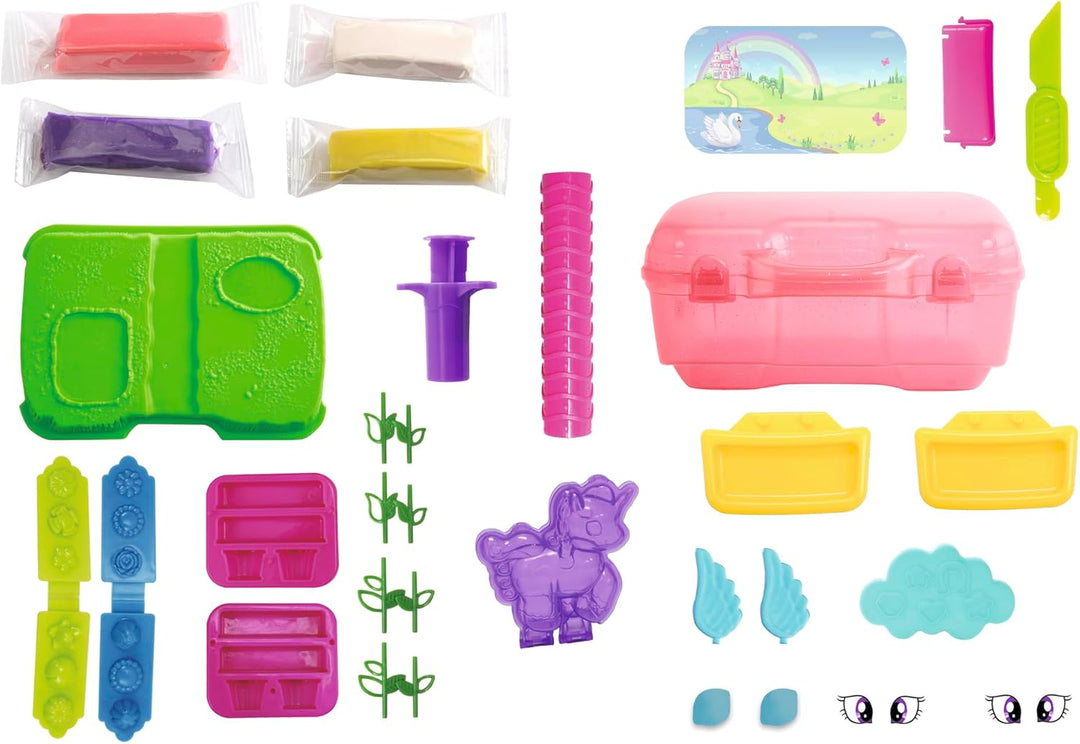 Simba 106326054 - Art und Fun Knetset Einhorn im Koffer, Plattform zum Bespielen, 4x30g Knete, 15 Te