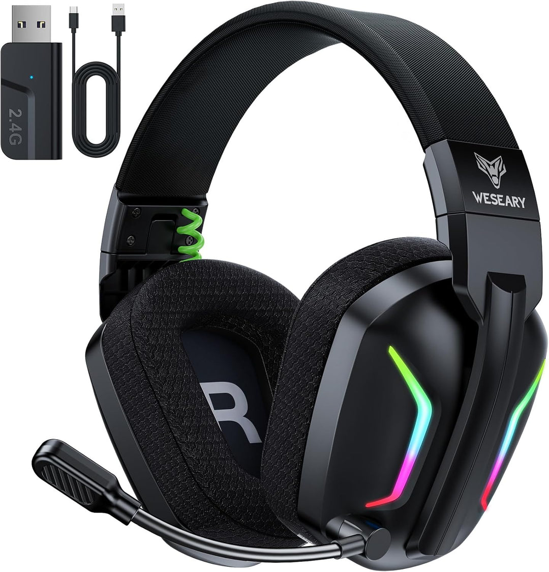 WG1 Bluetooth Headset, 2,4G Gaming Headset Wireless mit Mikrofon fĂŒr PS5, PS4, PC, Mac, Faltbarer Su