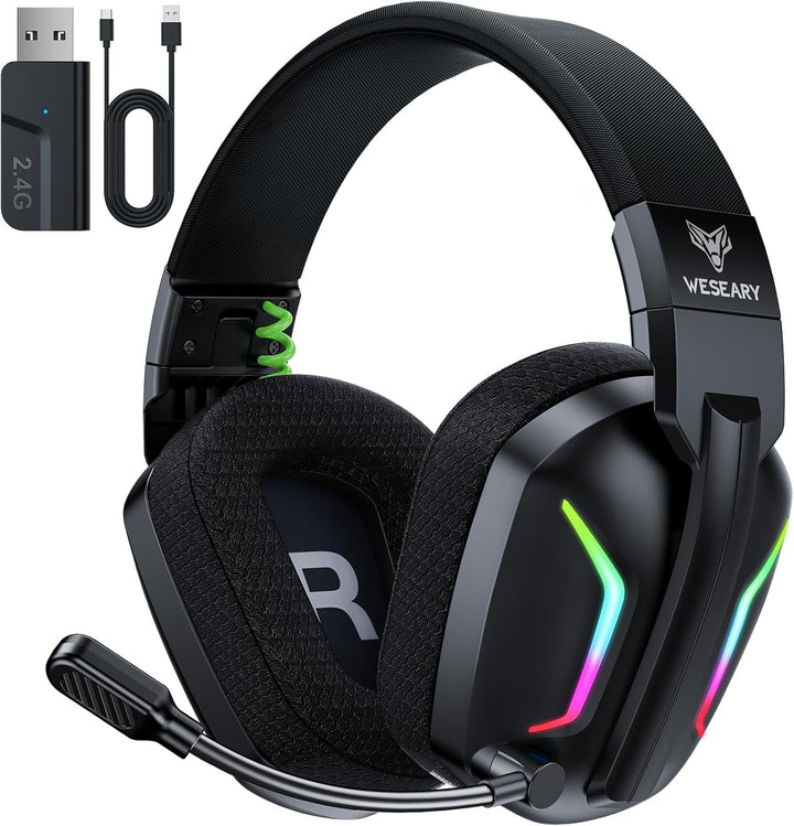 WG1 Bluetooth Headset, 2,4G Gaming Headset Wireless mit Mikrofon fĂŒr PS5, PS4, PC, Mac, Faltbarer Su