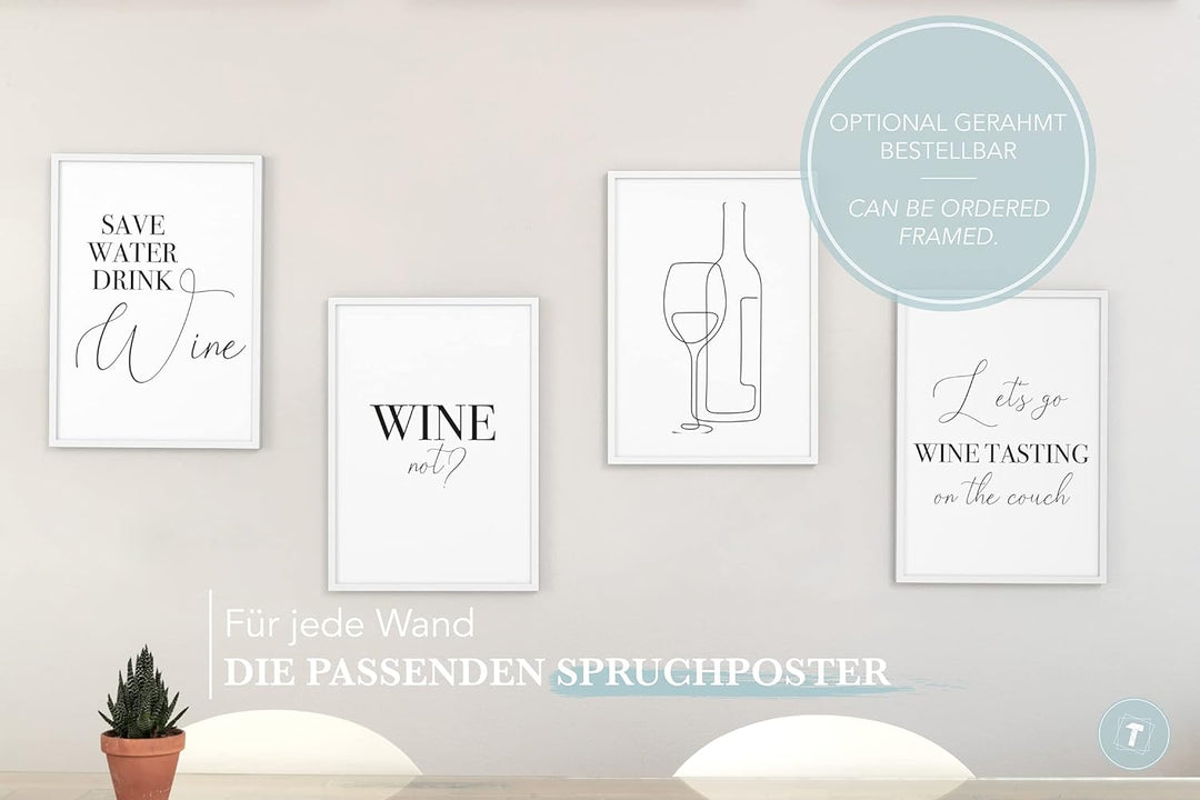 Papierschmiede® Premium Spruchposter Set 4er DIN A1, Motiv: Wine, Englisch Traube Vino, Typografie B