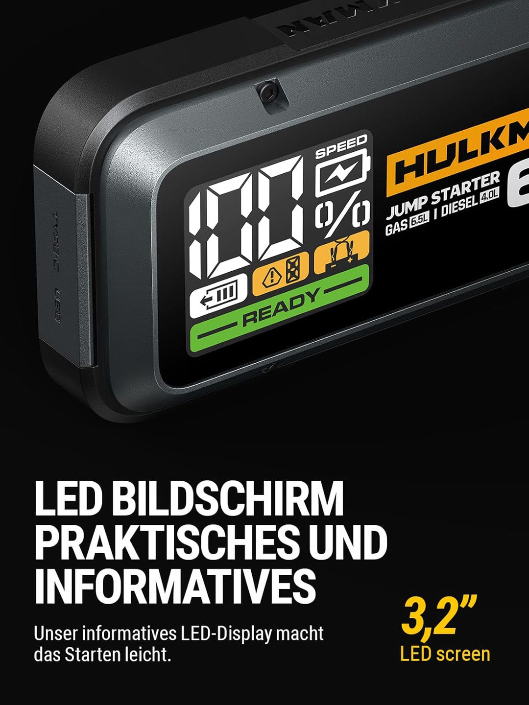 HULKMAN Alpha 65 Starthilfe Powerbank 1200A 12000mAh Auto Starter fĂŒr bis zu 6,5L Benzin und 4,0L Di