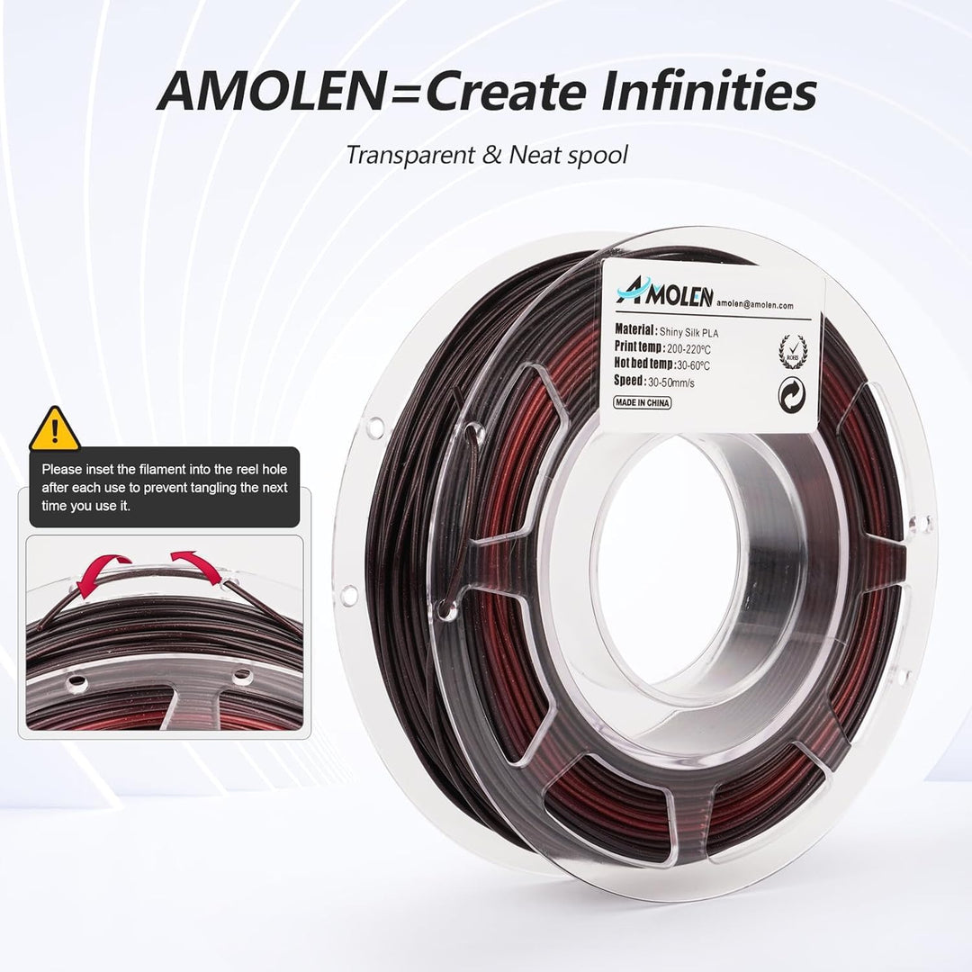 AMOLEN PLA 3D Drucker Filament,PLA Filament 1.75mm,Silk Shiny Filament Bundle, Schwarz Rot,Schwarz B
