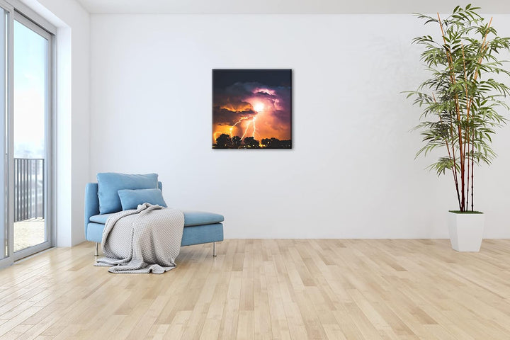 deyoli stürmische Blitze Format: 70x70 cm als Leinwandbild, Motiv fertig gerahmt auf Echtholzrahmen,