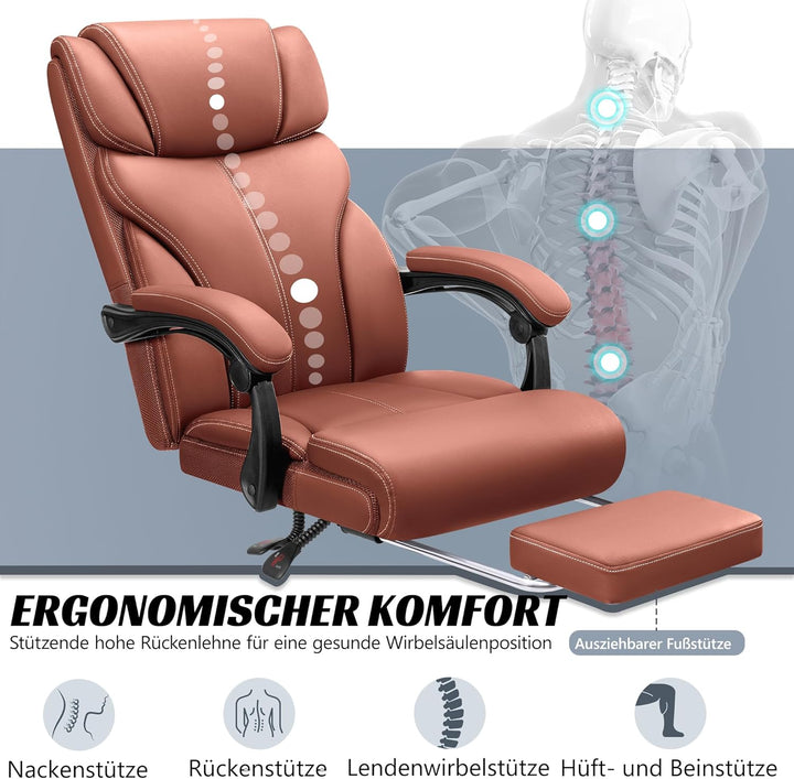 FelixKing Bürostuhl, Schreibtischstuhl Ergonomisch mit Fussstütze, Grosser und hoher Chefsessel, Wip