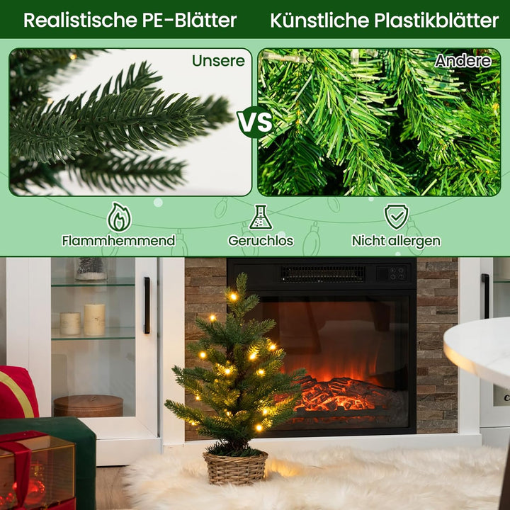 COSTWAY 48cm Kleiner Weihnachtsbaum, beleuchteter Mini Weihnachtsbaum, 20 LEDs in Warmweiss, künstli