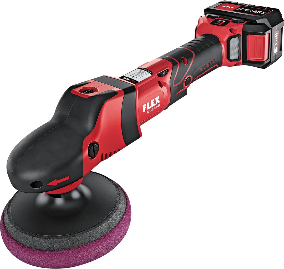 Flex Akku Rotationspolierer PE 150 18.0-EC/5.0 Set (max. Polierkörper ø 160 mm, max. Stützteller ø 1