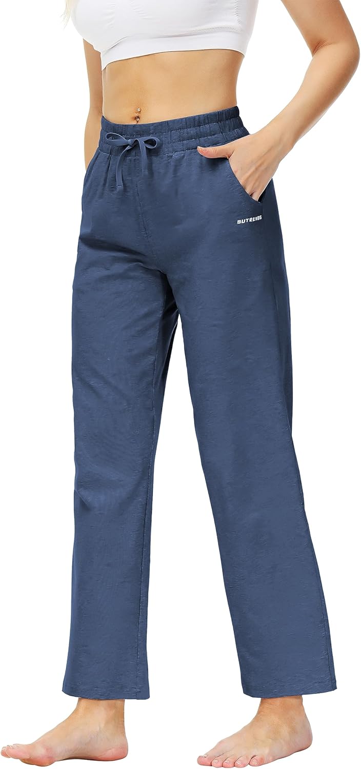 Butrends Damen Jogginghose Baumwolle mit offenem Boden Yoga Sporthose Hohe Taile Trainingshose Loung