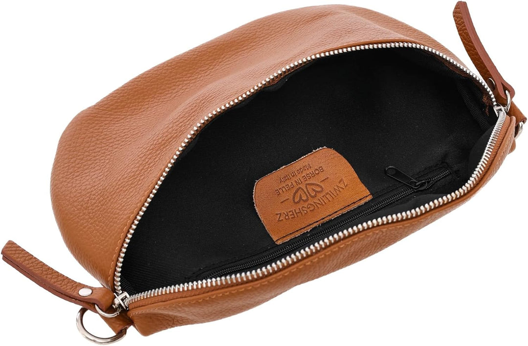 Zwillingsherz Bauchtasche mit Reissverschluss aus 100% Echtleder - Hochwertige Schultertasche zum Um