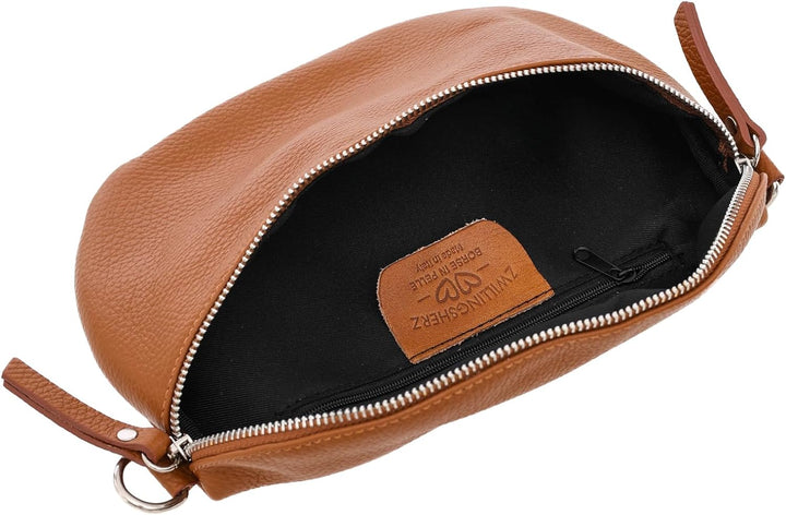 Zwillingsherz Bauchtasche mit Reissverschluss aus 100% Echtleder - Hochwertige Schultertasche zum Um