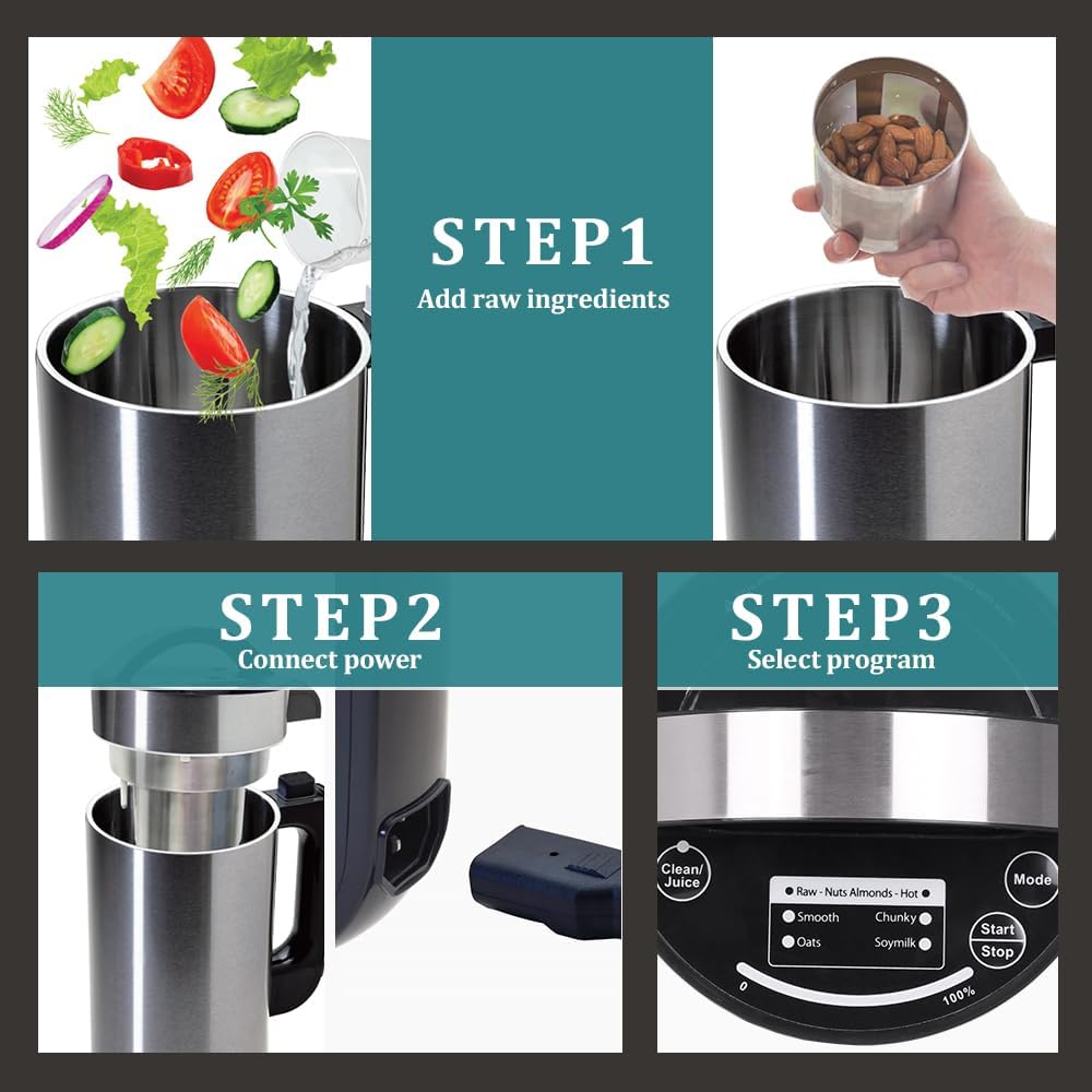 hzexun Pflanzenmilchbereiter Heizleistung 800 Watt, Mixer, Sojamilchbereiter, Suppenbereiter & Nussm