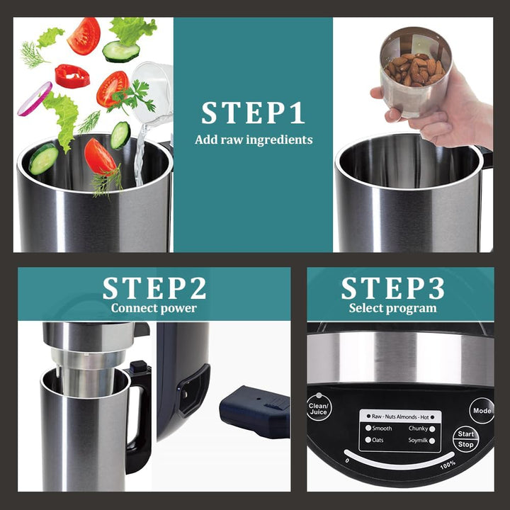 hzexun Pflanzenmilchbereiter Heizleistung 800 Watt, Mixer, Sojamilchbereiter, Suppenbereiter & Nussm