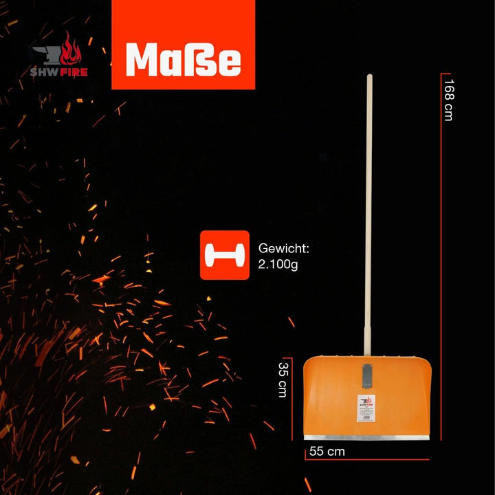 SHW-FIRE Schneeschieber aus geschäumtem Kunststoff mit 150 cm langem Ovalstiel und robuster Alu-Kant