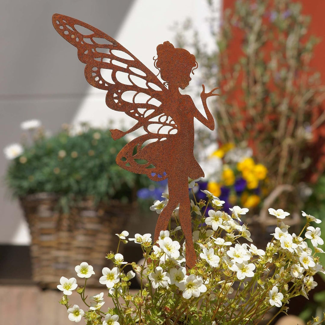 UNUS Zink Elfe gross, Gartendeko Rostoptik, Gartenstecker aus Edelrost, Rost Deko für Garten, Terras