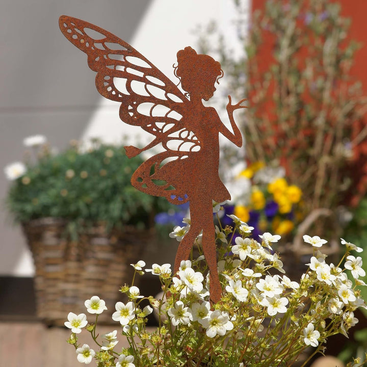 UNUS Zink Elfe gross, Gartendeko Rostoptik, Gartenstecker aus Edelrost, Rost Deko für Garten, Terras