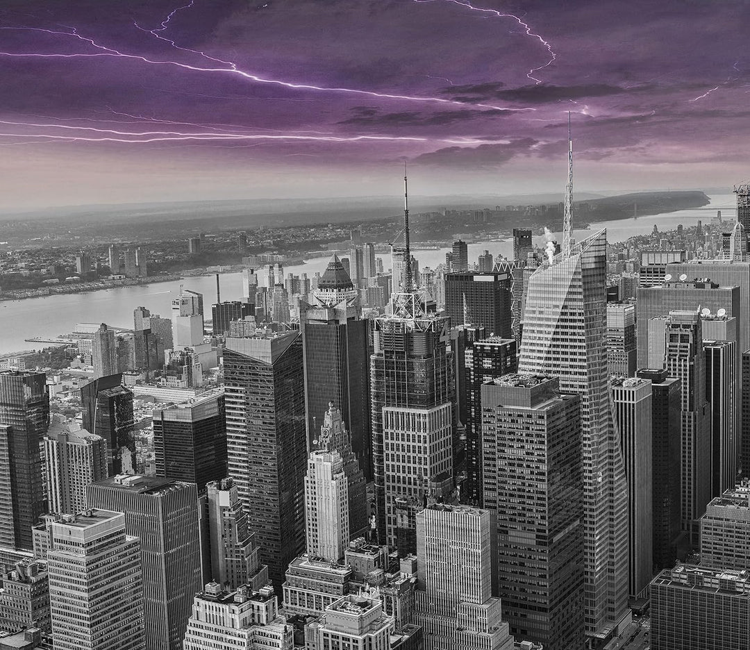Skyline New York Gewitter Herdabdeckplatte & Spritzschutz aus Echtglas | Für Herd-Kochfelder | 60x52