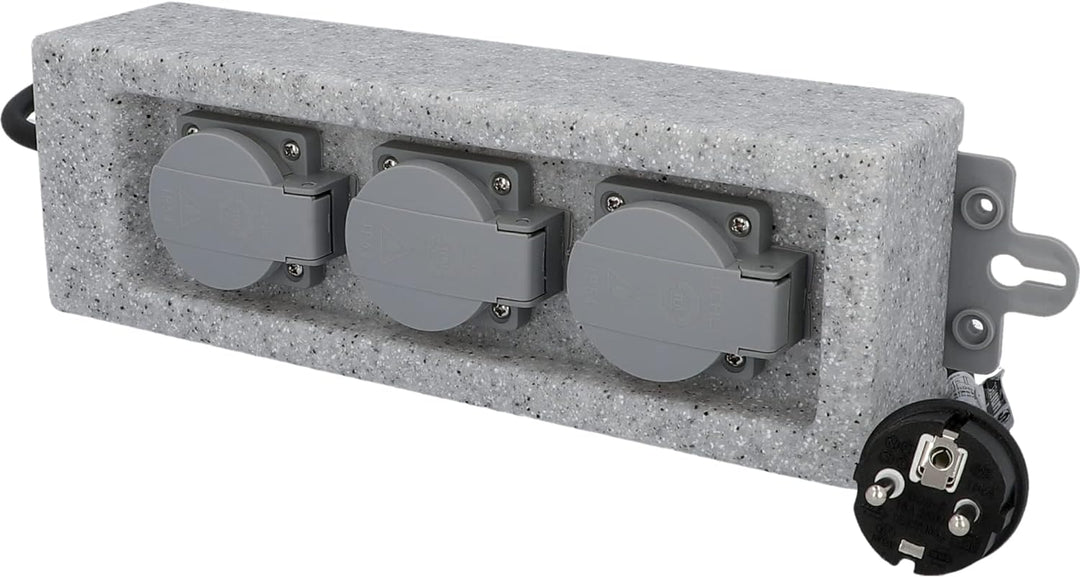 UNITEC Steckdosenverteiler für den Garten in Steinoptik, Gartensteckdose, Aussensteckdose, IP 44, 3