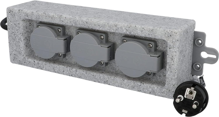 UNITEC Steckdosenverteiler für den Garten in Steinoptik, Gartensteckdose, Aussensteckdose, IP 44, 3