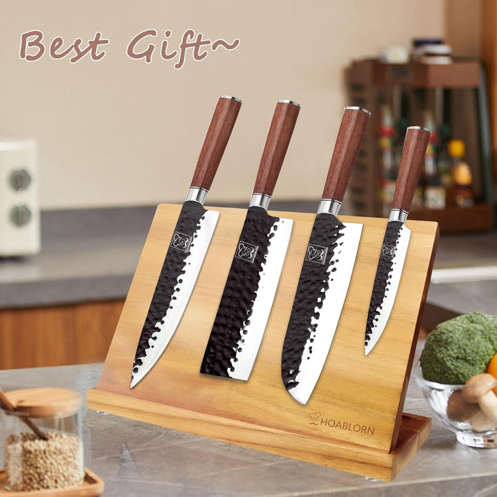 Magnetisches Messerblock-Set Kitchen Messerset 4PCS Deutsche Edelstahl-Küchenmesser gehämmerte Schmi