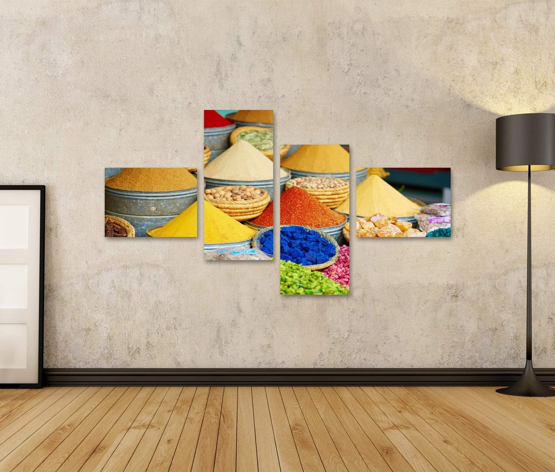 islandburner Bild auf Leinwand Auswahl Gewürze Marokkanischer Markt Traditioneller Souk Marrakech Ma