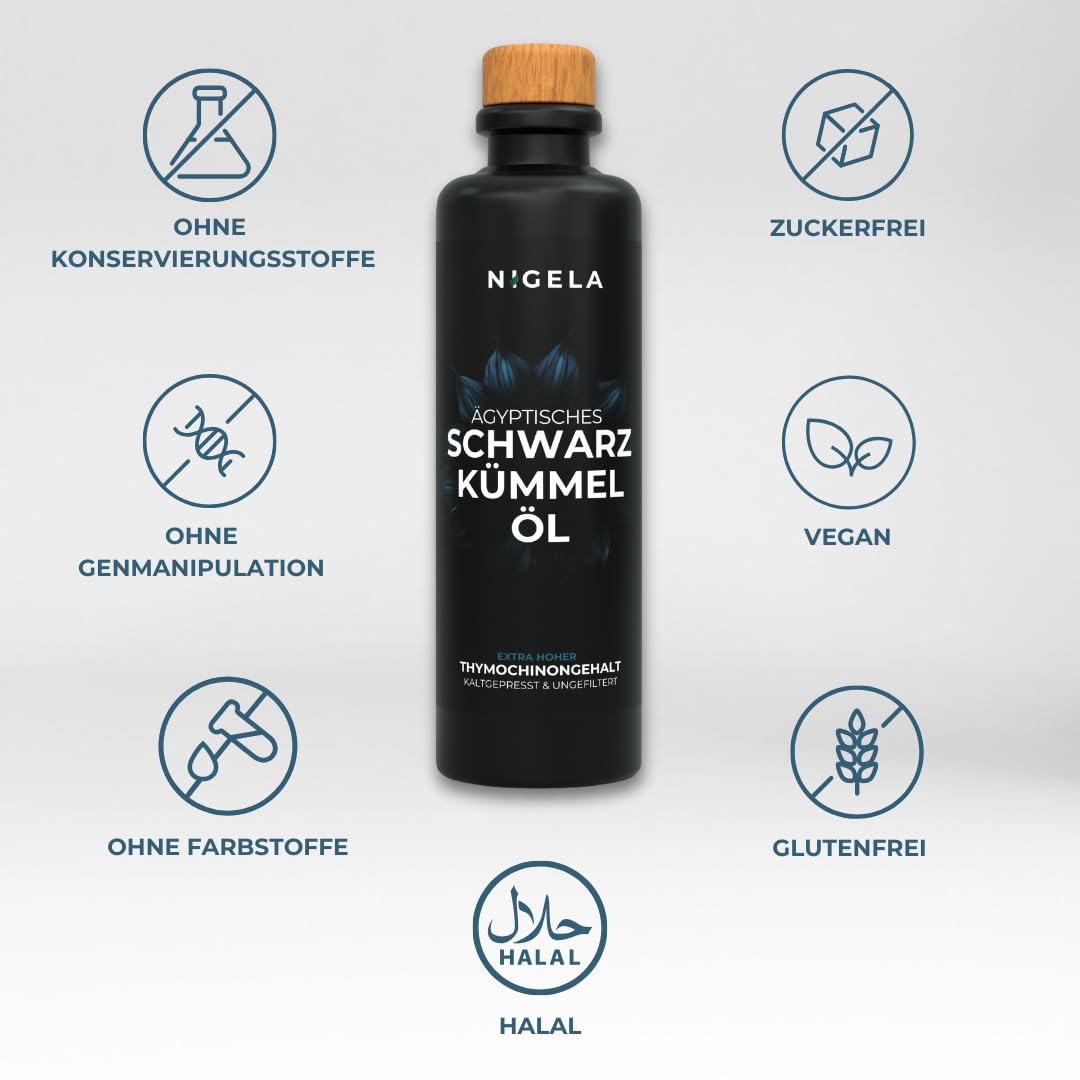Nigela BIO Schwarzkümmelöl ungefiltert - Hoher Thymochinongehalt in 100% lichtgeschützer Keramikflas