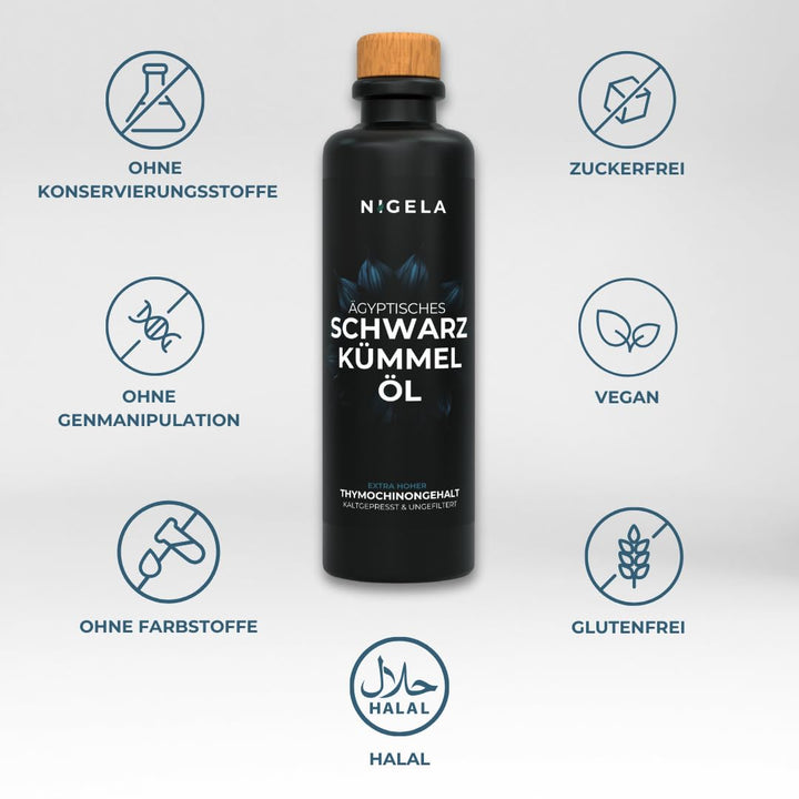 Nigela BIO Schwarzkümmelöl ungefiltert - Hoher Thymochinongehalt in 100% lichtgeschützer Keramikflas