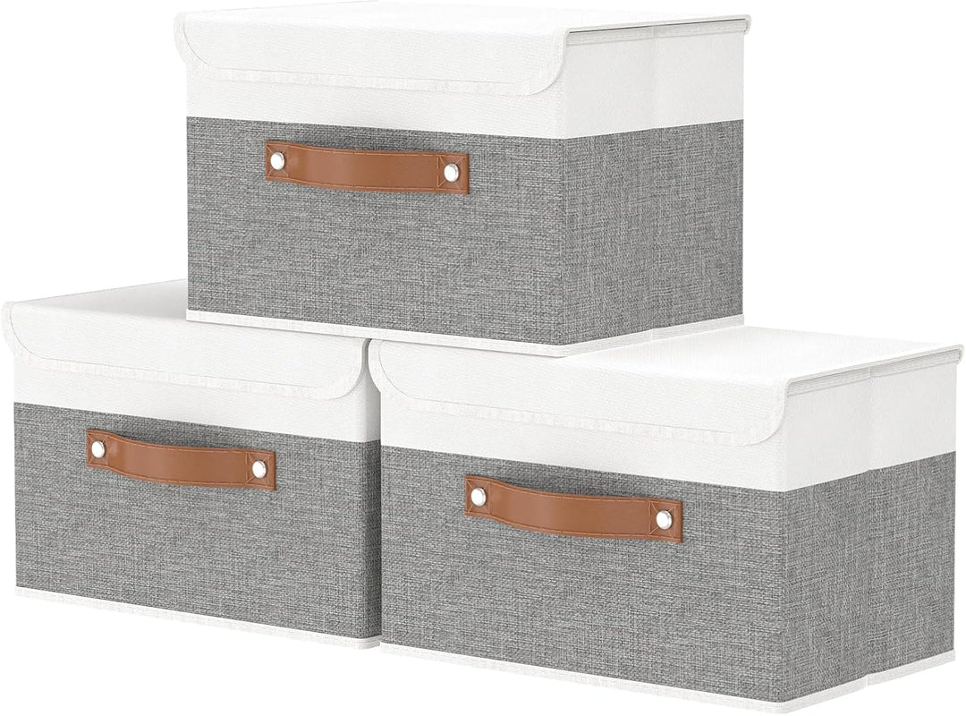 OUTBROS 3 Stück Aufbewahrungsboxen mit Deckel, 38 x 25 x 25 cm, faltbare Stoffboxen, Aufbewahrungskö