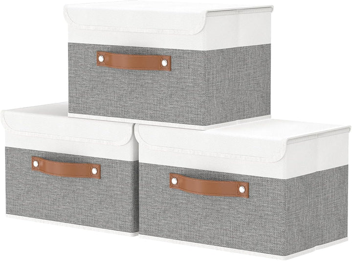 OUTBROS 3 Stück Aufbewahrungsboxen mit Deckel, 38 x 25 x 25 cm, faltbare Stoffboxen, Aufbewahrungskö