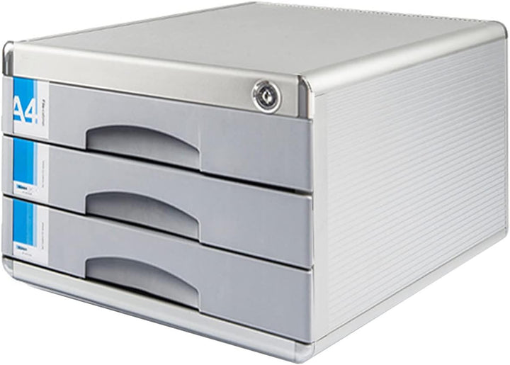 TUKA-i-AKUT Metall Schubladenbox Abschliessbar 3 Fächer A4, mit Beschriftungsfeldern, Dokumenten Auf