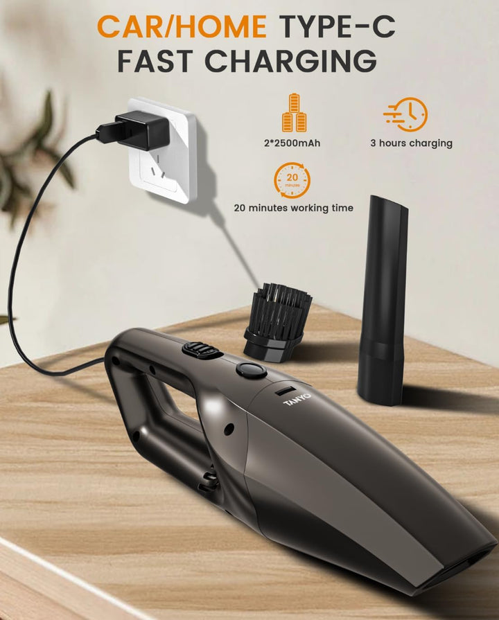 TANYO Handstaubsauger Akku, 12000Pa Kabellos Tragbar Handstaubsauger mit Waschbar HEPA-Filter, Mini