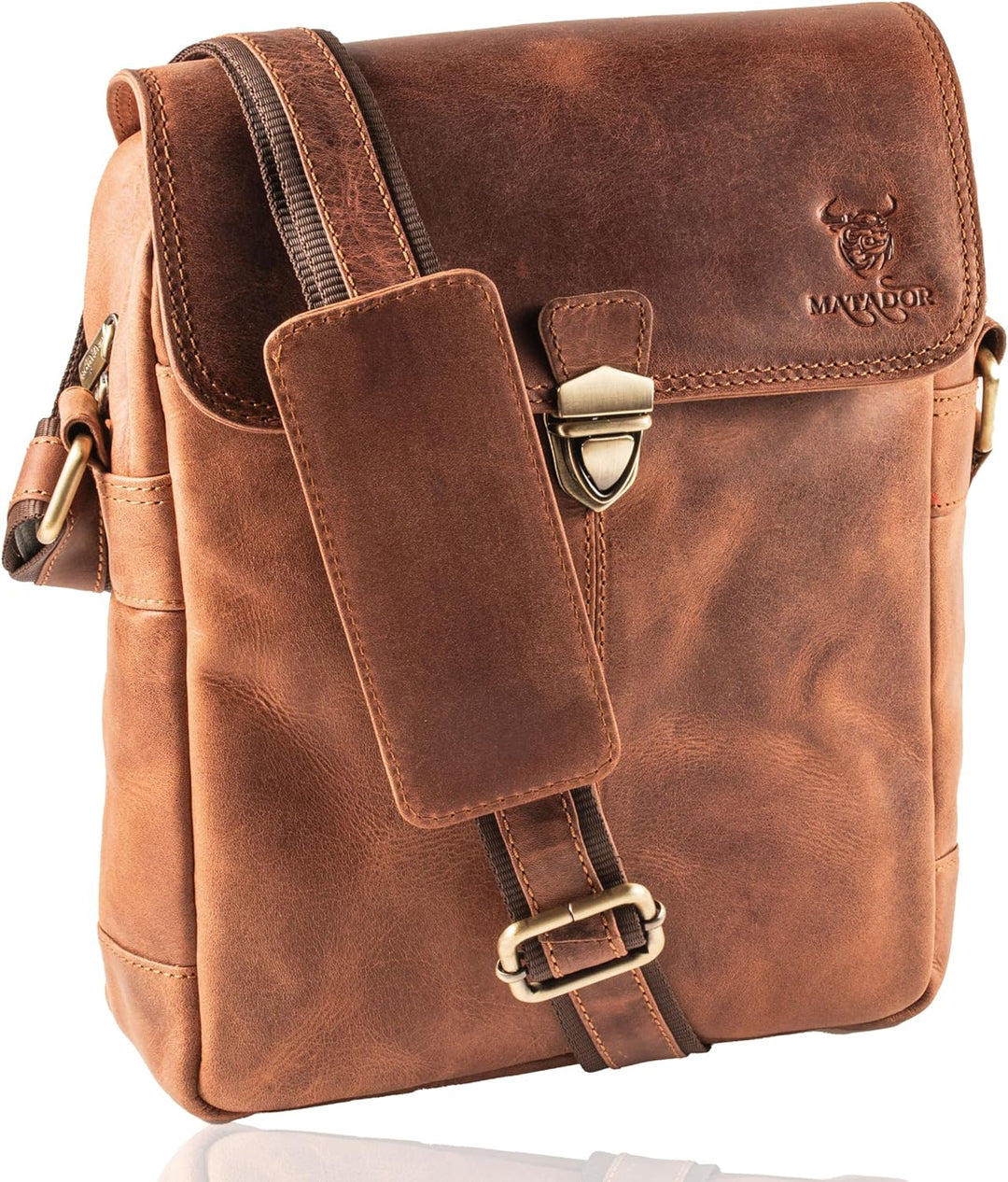 MATADOR Umhängetasche Schultertasche Tablettasche Freizeittasche Damen/Herren Vintage Braun, Vintage